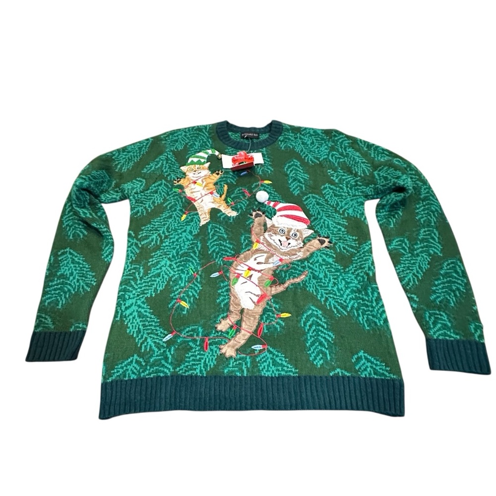 Blizzard Bay Men’s Ugly Christmas Sweater, Cats Tangled in Lights, Size L – NWT‎